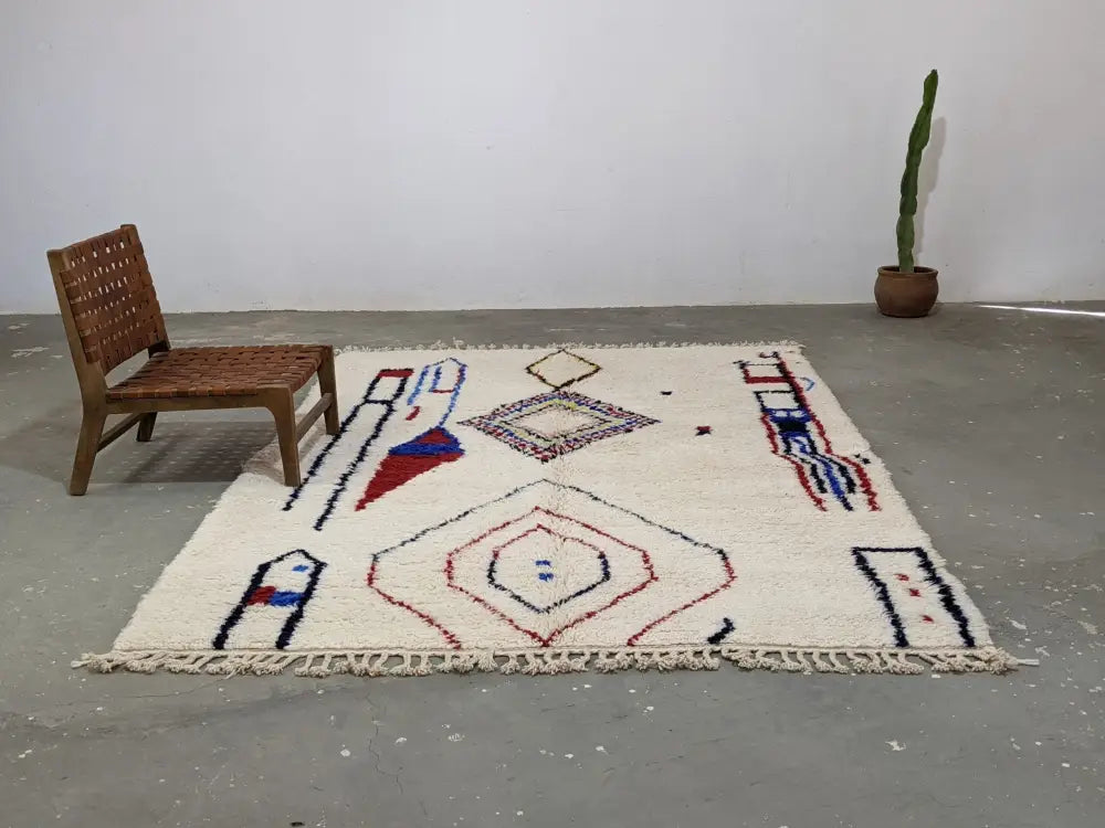 Handmade cream geometric azilal rug bedroom moroccan traditional carpet
