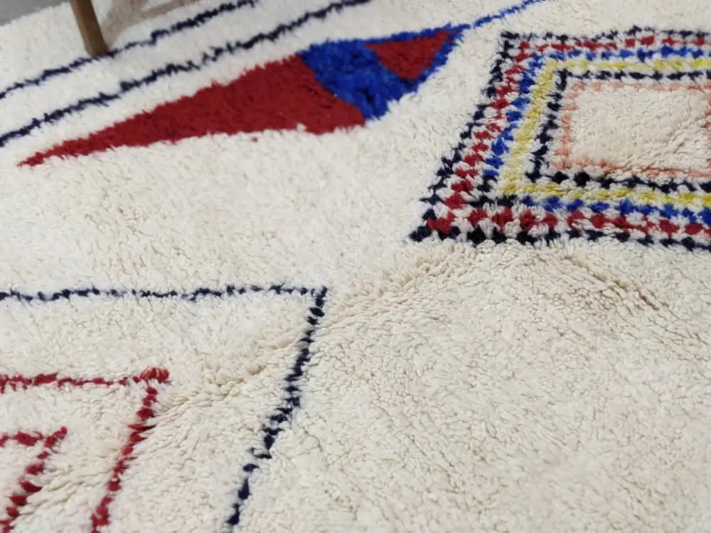 Handmade cream geometric azilal rug bedroom moroccan traditional carpet
