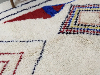 Handmade cream geometric azilal rug bedroom moroccan traditional carpet