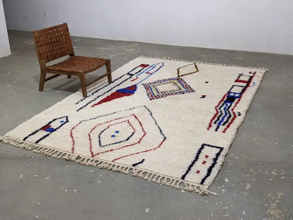 Handmade cream geometric azilal rug bedroom moroccan traditional carpet