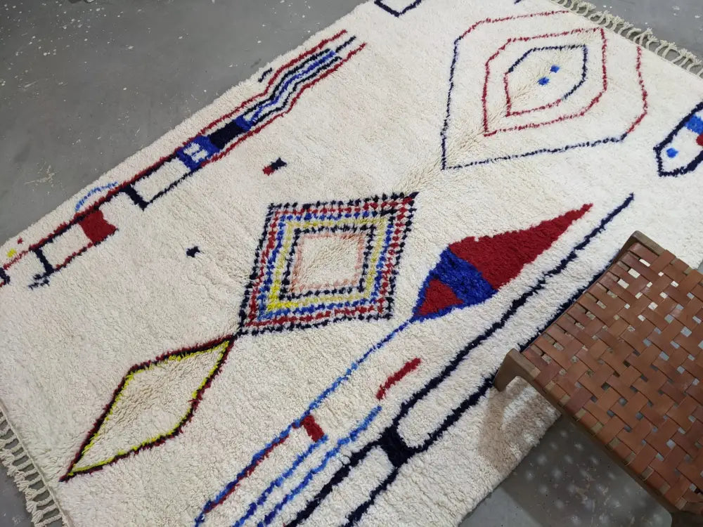Handmade cream geometric azilal rug bedroom moroccan traditional carpet