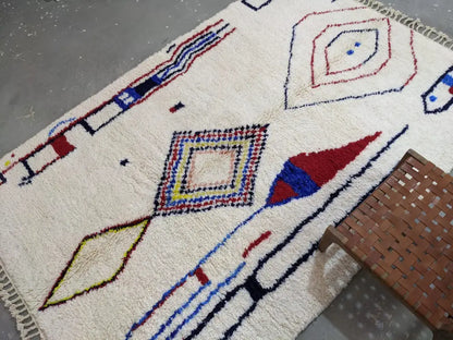 Handmade cream geometric azilal rug bedroom moroccan traditional carpet