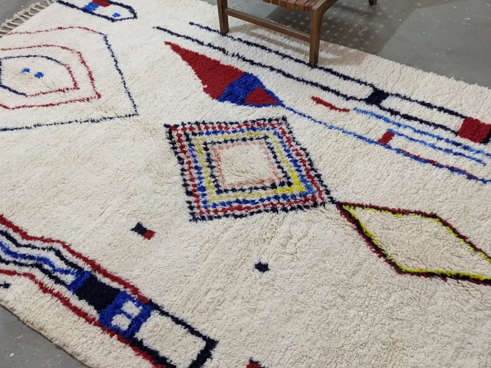 Handmade cream geometric azilal rug bedroom moroccan traditional carpet
