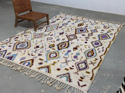 Beige geometric moroccan handmade azilal rug bedroom decor