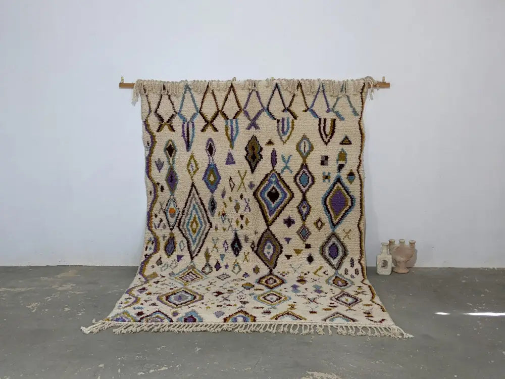 Beige geometric moroccan handmade azilal rug bedroom decor