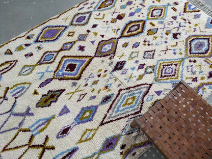 Beige geometric moroccan handmade azilal rug bedroom decor