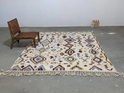 Beige geometric moroccan handmade azilal rug bedroom decor