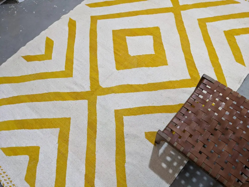 Handmade moroccan azilal rug cream & yellow living room decor