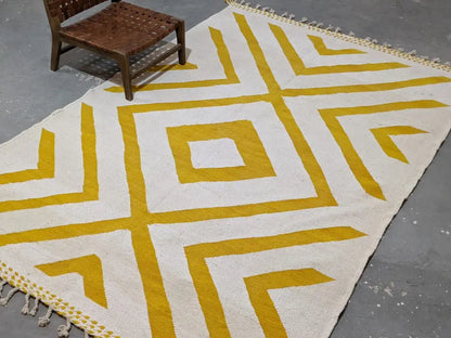 Handmade moroccan azilal rug cream & yellow living room decor