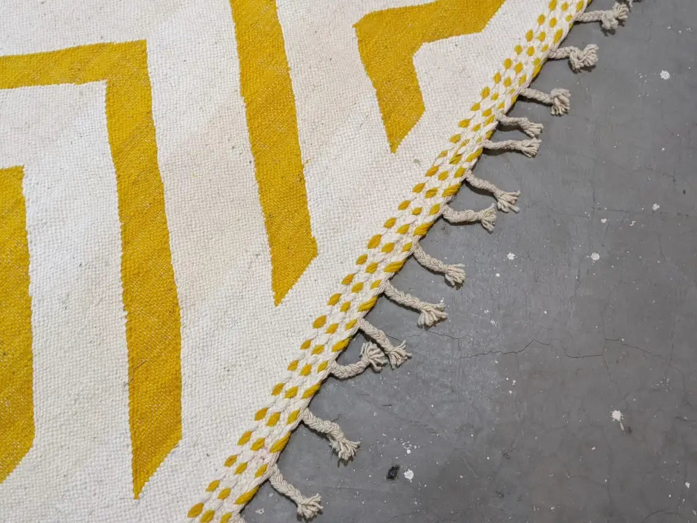 Handmade moroccan azilal rug cream & yellow living room decor