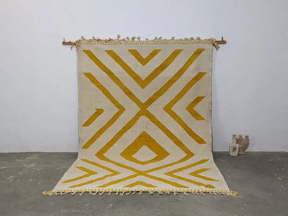 Handmade moroccan azilal rug cream & yellow living room decor