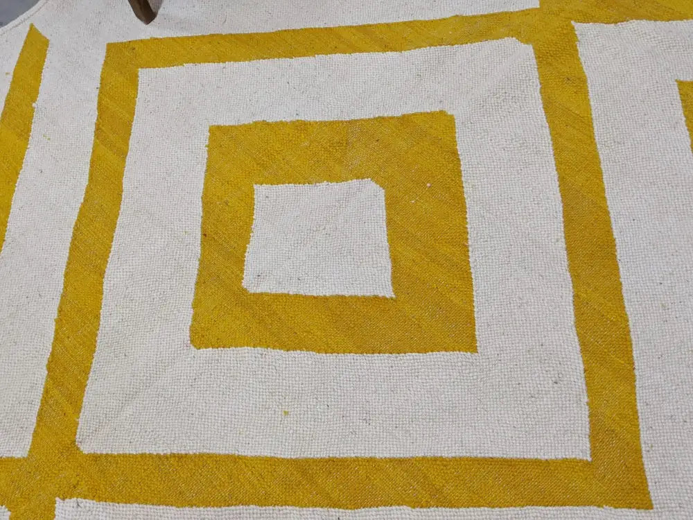Handmade moroccan azilal rug cream & yellow living room decor