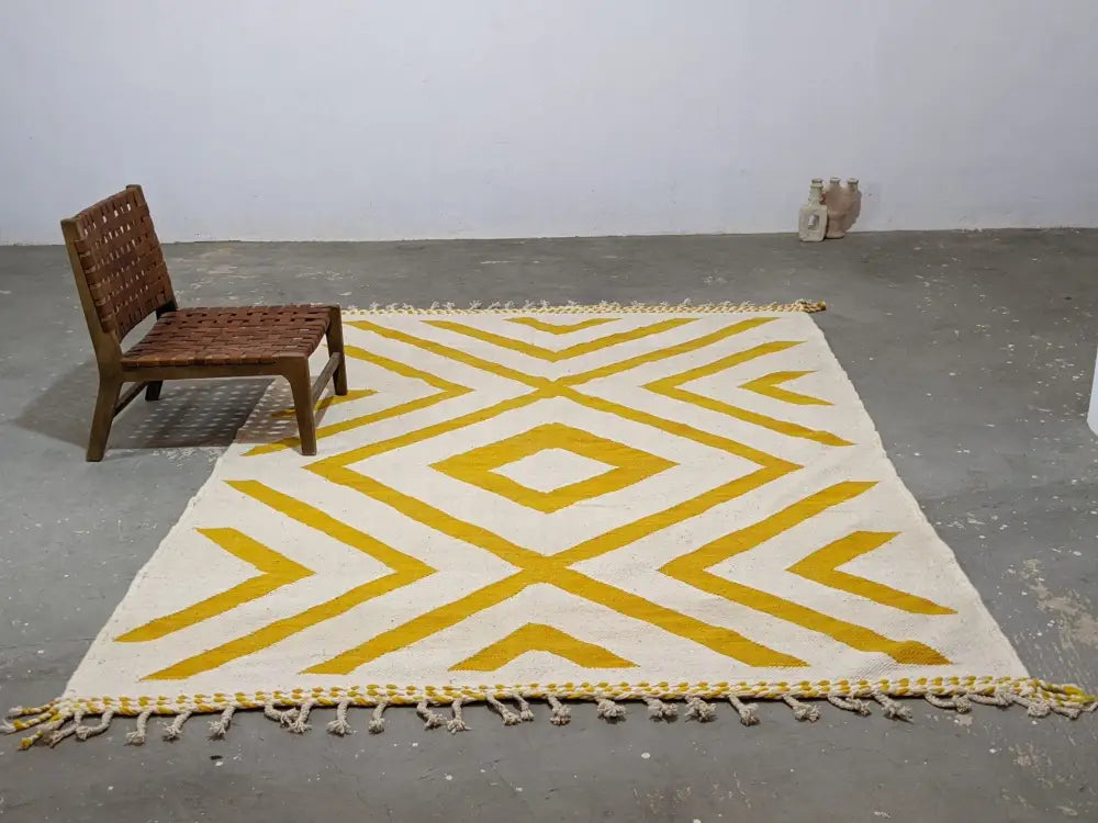 Handmade moroccan azilal rug cream & yellow living room decor