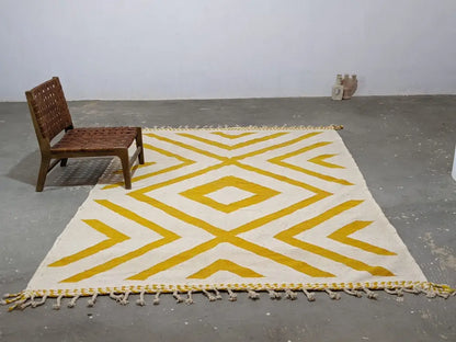Handmade moroccan azilal rug cream & yellow living room decor