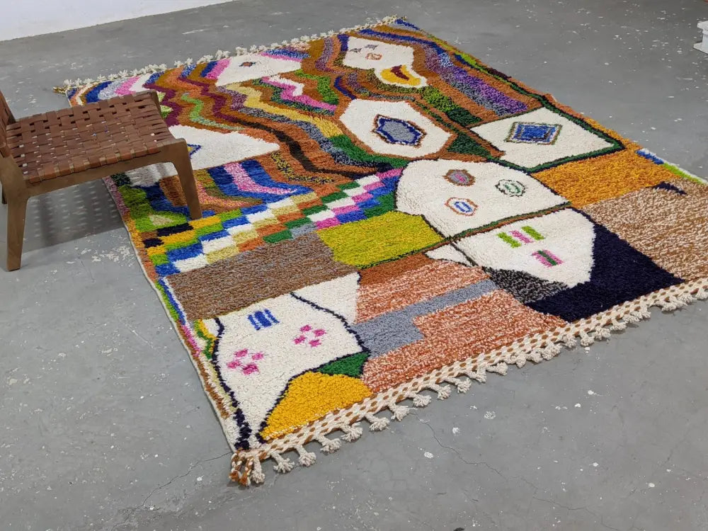 Handmade multicolored geometric azilal rug living room wool decor