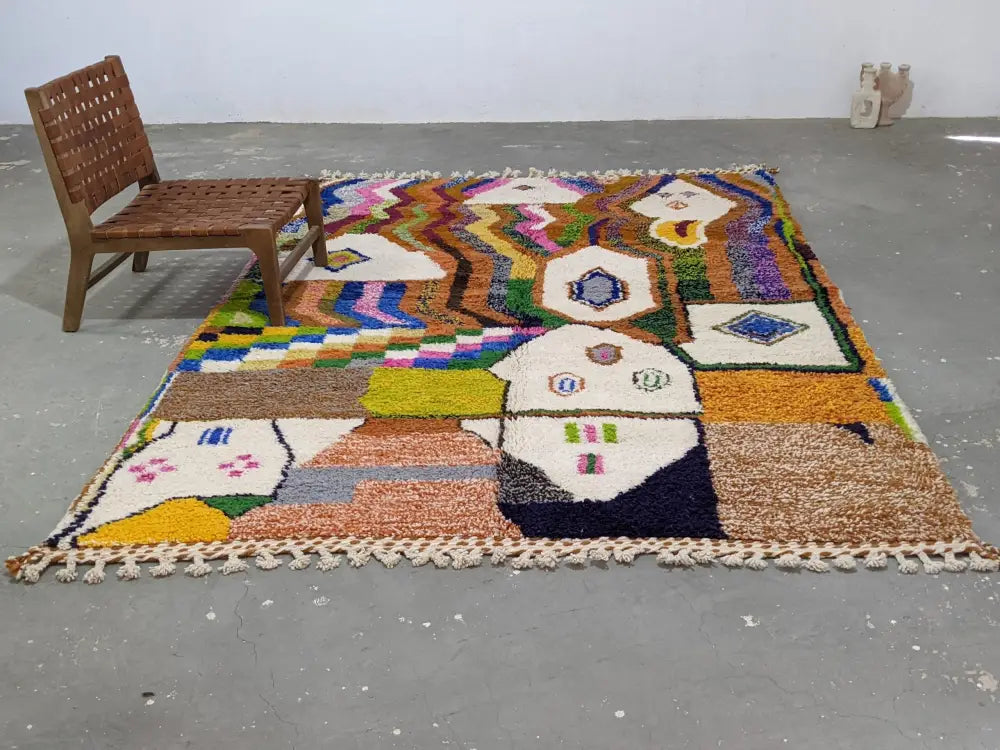 Handmade multicolored geometric azilal rug living room wool decor