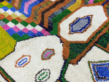 Handmade multicolored geometric azilal rug living room wool decor