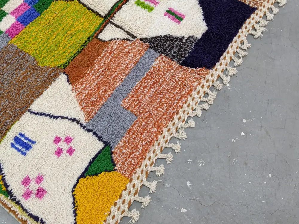 Handmade multicolored geometric azilal rug living room wool decor