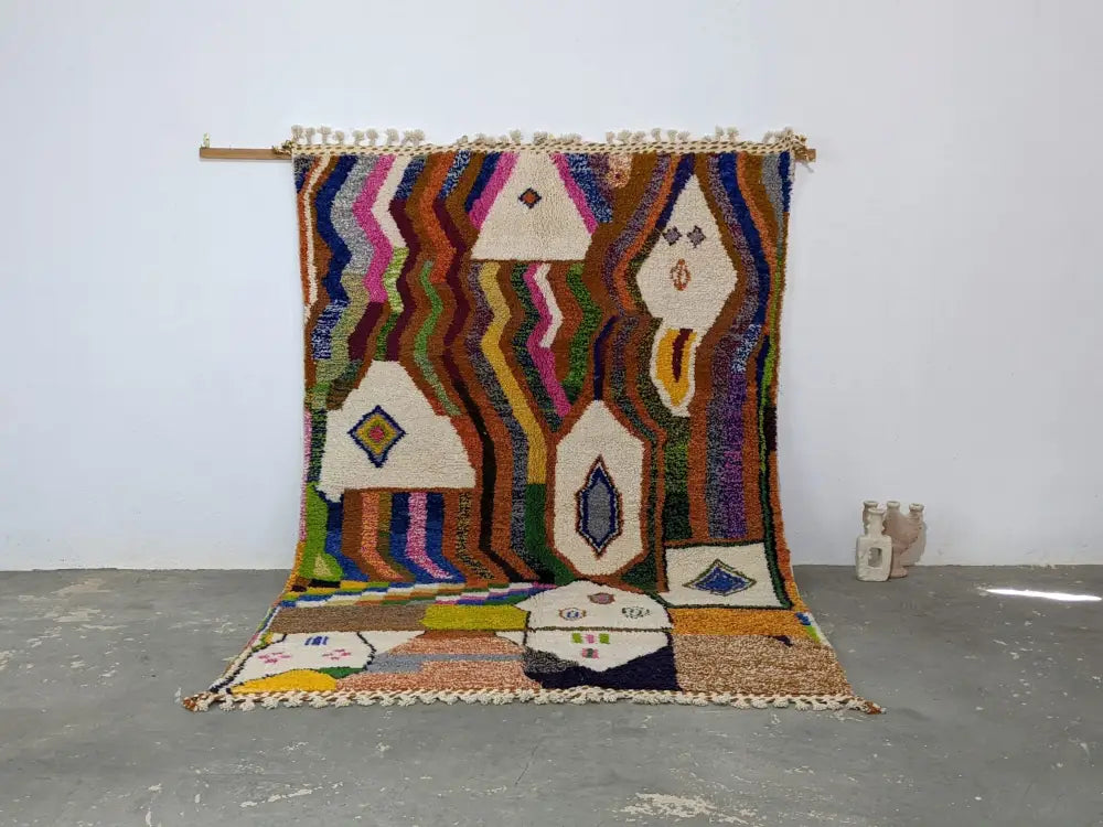Handmade multicolored geometric azilal rug living room wool decor