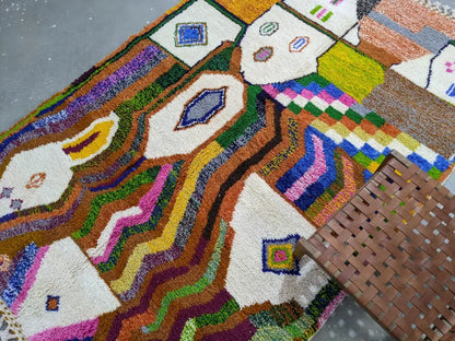 Handmade multicolored geometric azilal rug living room wool decor