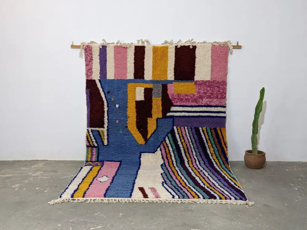 Handmade traditional azilal rug multi color wool living room decor