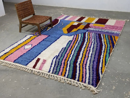 Handmade traditional azilal rug multi color wool living room decor
