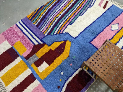 Handmade traditional azilal rug multi color wool living room decor
