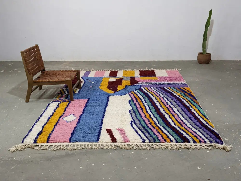 Handmade traditional azilal rug multi color wool living room decor