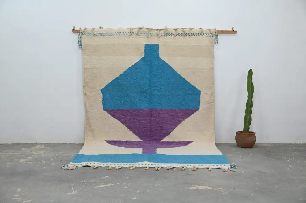 Handmade traditional azilal beige and turquoise rug living room decor