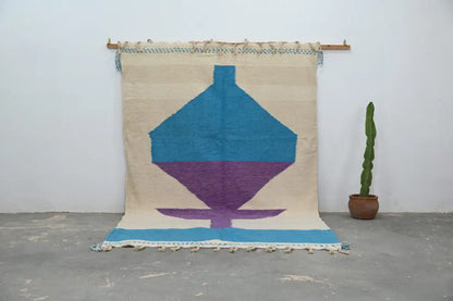 Handmade traditional azilal beige and turquoise rug living room decor