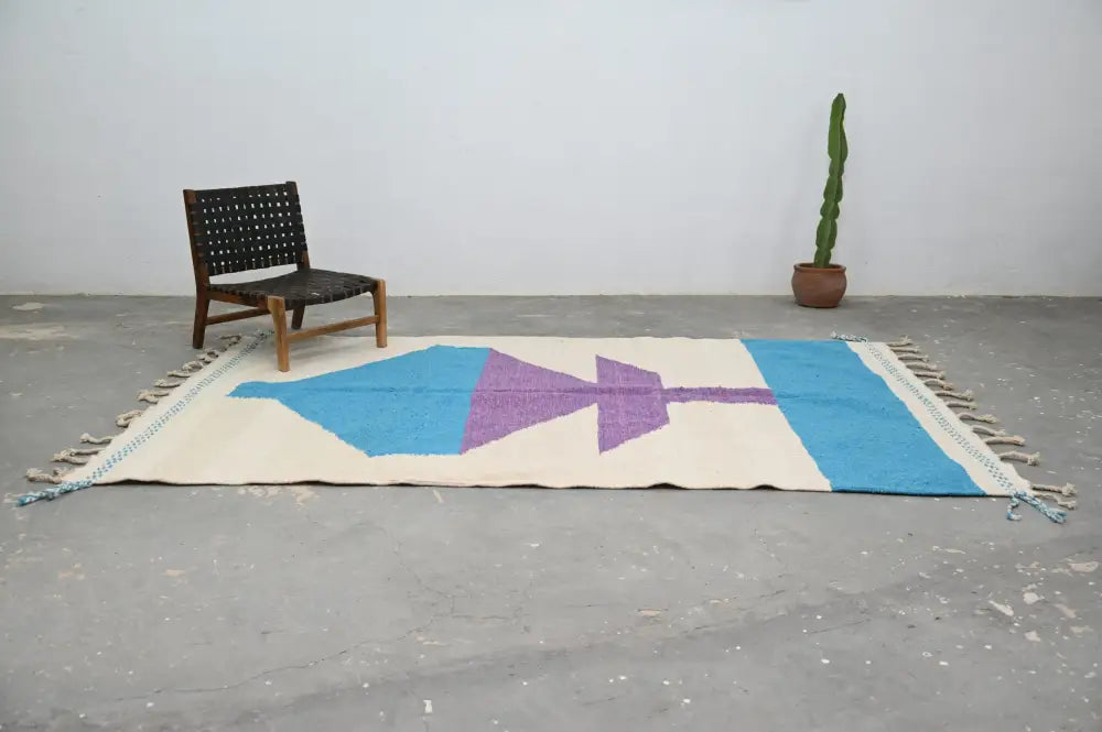 Handmade traditional azilal beige and turquoise rug living room decor