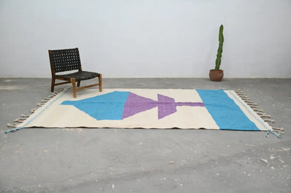 Handmade traditional azilal beige and turquoise rug living room decor