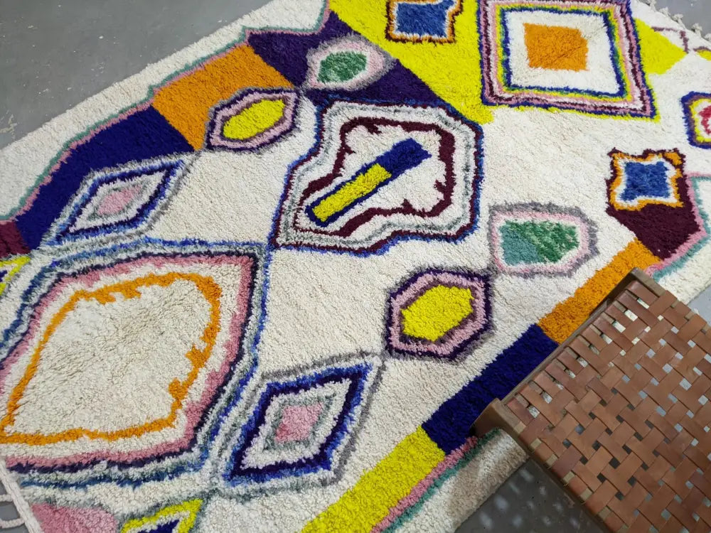 Handmade colorful geometric azilal rug bedroom moroccan decor