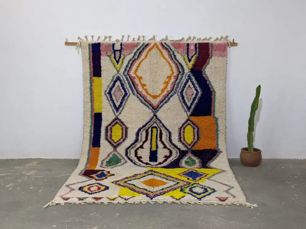 Handmade colorful geometric azilal rug bedroom moroccan decor