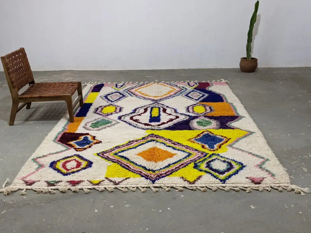 Handmade colorful geometric azilal rug bedroom moroccan decor
