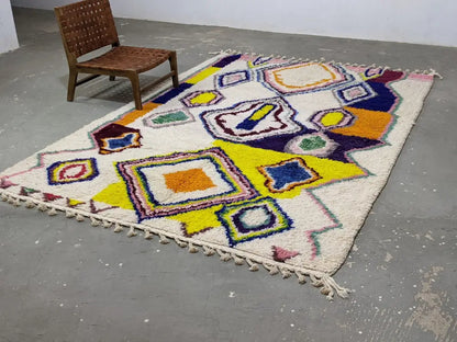 Handmade colorful geometric azilal rug bedroom moroccan decor