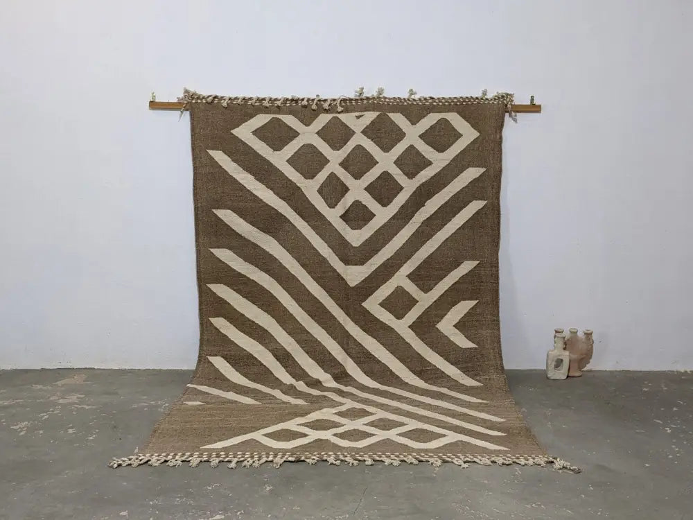 Traditional moroccan handmade brown & cream azilal rug living room