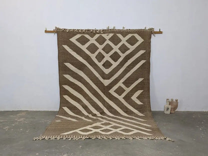Traditional moroccan handmade brown & cream azilal rug living room