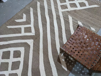 Traditional moroccan handmade brown & cream azilal rug living room