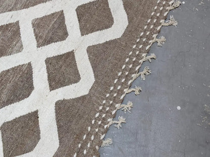 Traditional moroccan handmade brown & cream azilal rug living room
