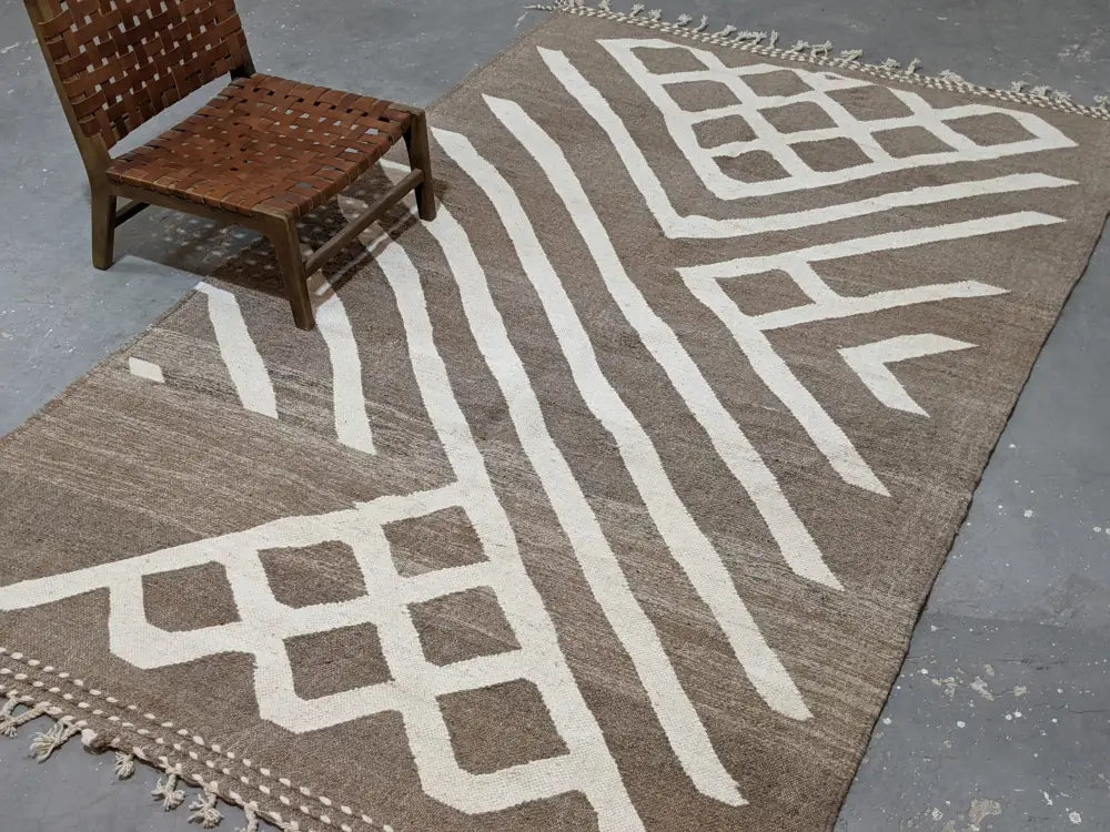 Traditional moroccan handmade brown & cream azilal rug living room