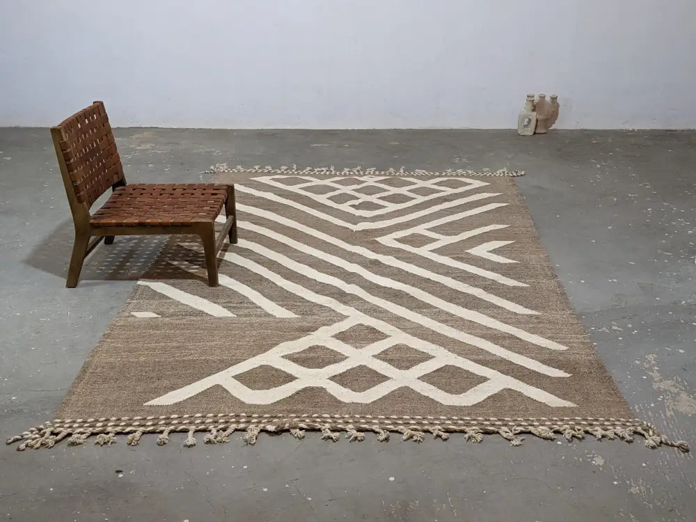 Traditional moroccan handmade brown & cream azilal rug living room