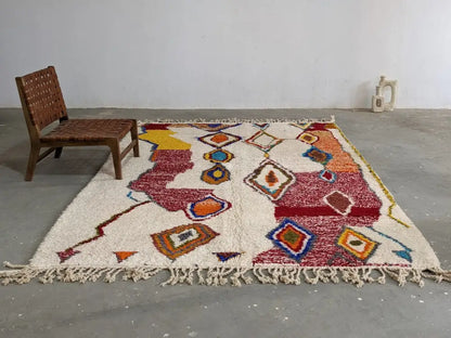 Vibrant cream geometric moroccan handmade azilal rug bedroom decor