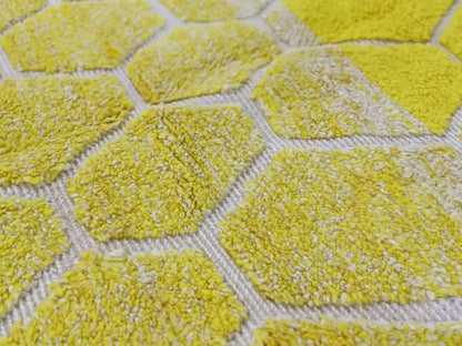 Vibrant yellow honeycomb azilal rug living room moroccan handmade