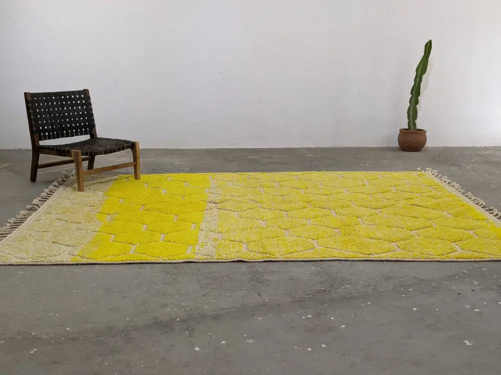 Vibrant yellow honeycomb azilal rug living room moroccan handmade