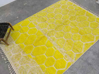 Vibrant yellow honeycomb azilal rug living room moroccan handmade
