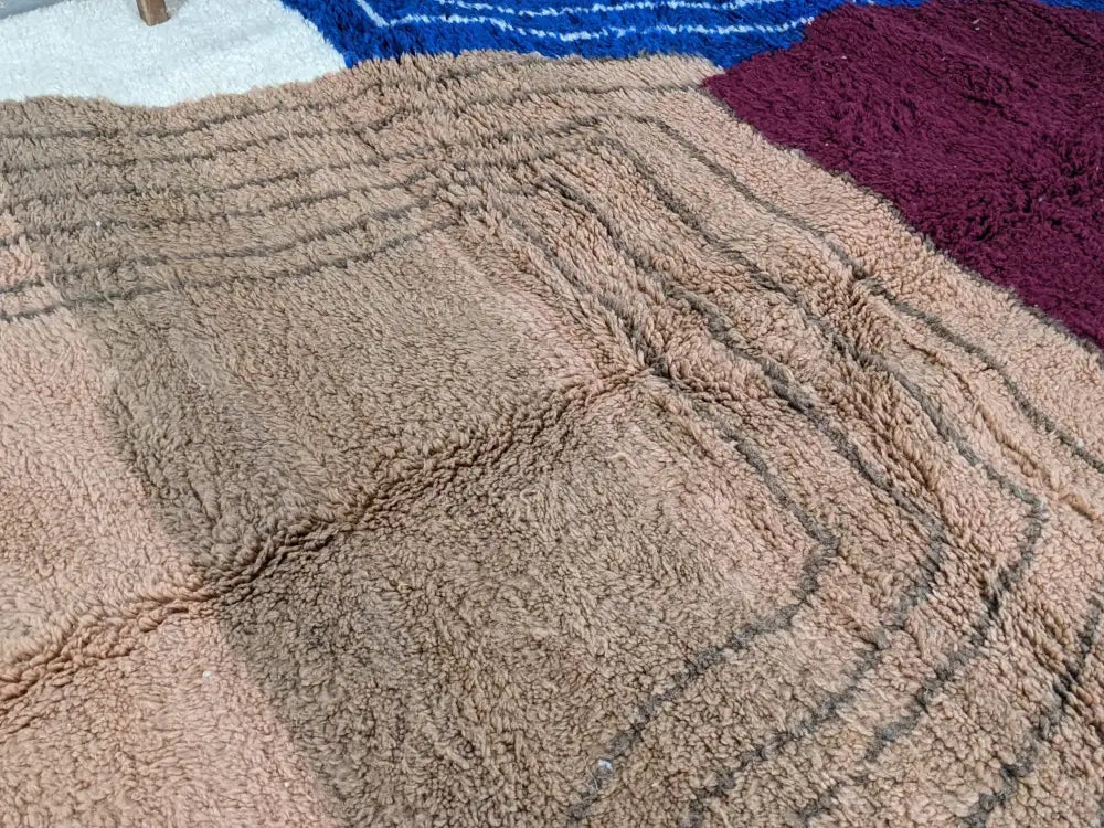 Traditional beige & blue azilal rug – living room moroccan handmade wool