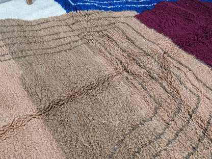 Traditional beige & blue azilal rug – living room moroccan handmade wool