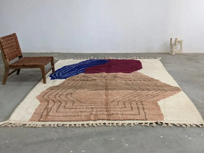 Traditional beige & blue azilal rug – living room moroccan handmade wool