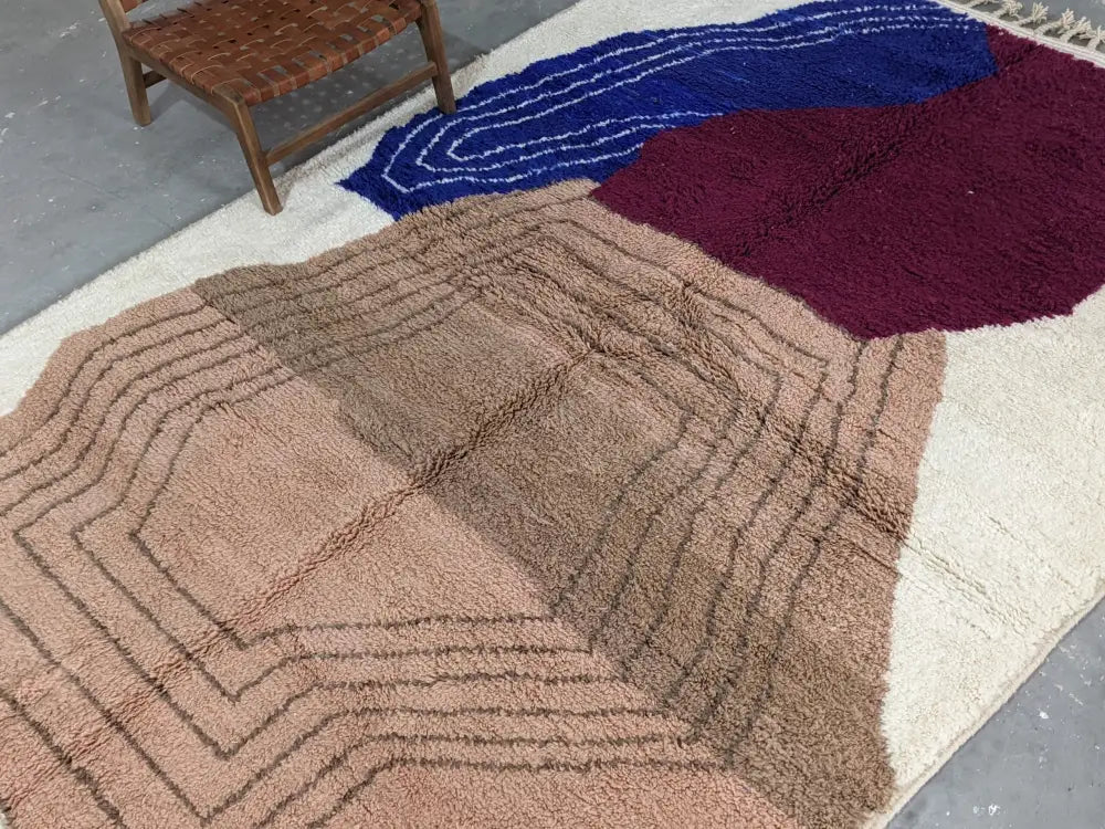 Traditional beige & blue azilal rug – living room moroccan handmade wool